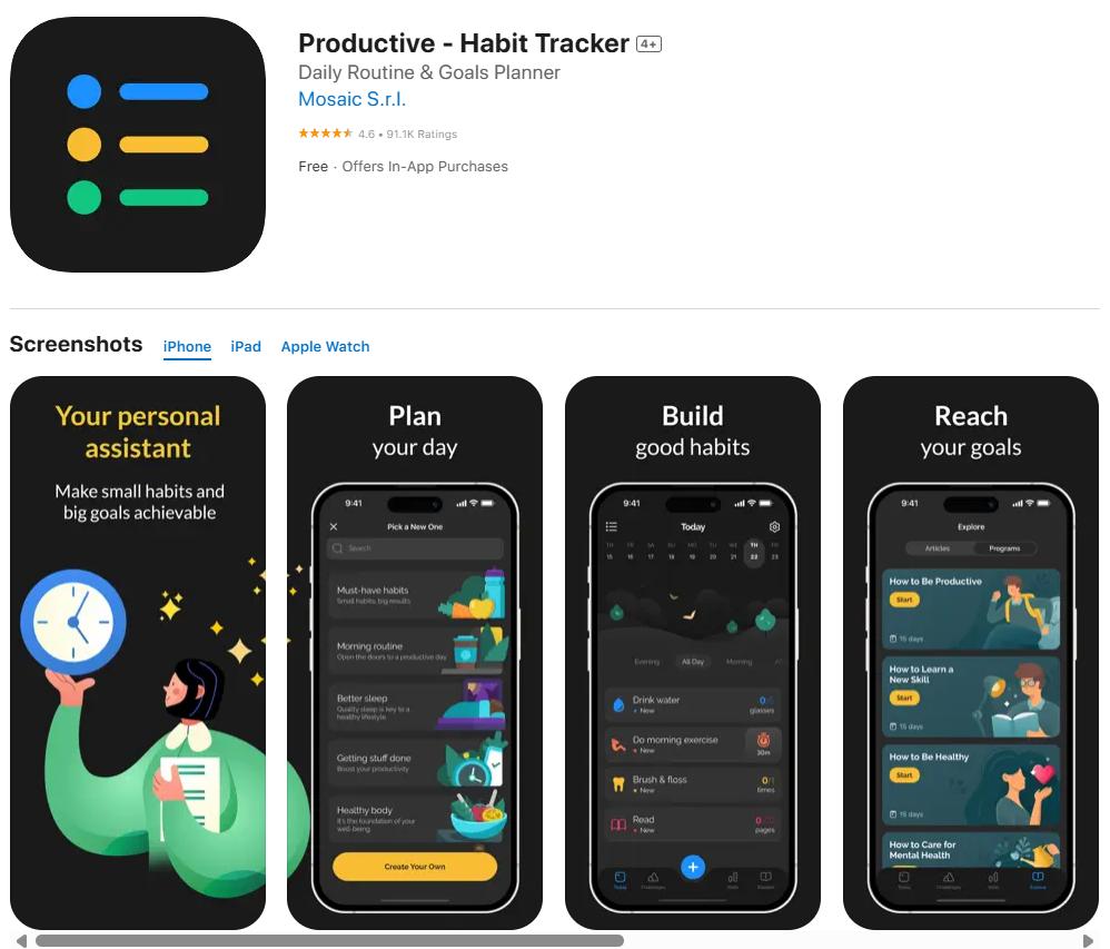 Productive app for building habits