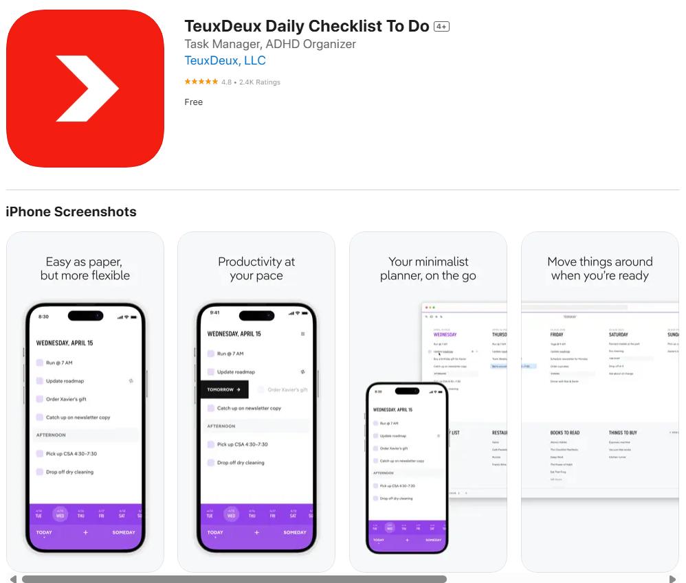 TeuxDeux app for simple to-do lists