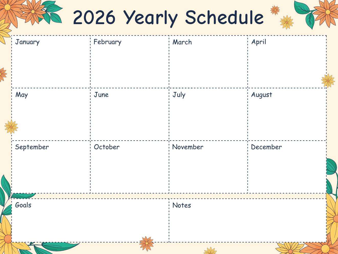 Floral 2026 Yearly Schedule Planner Template