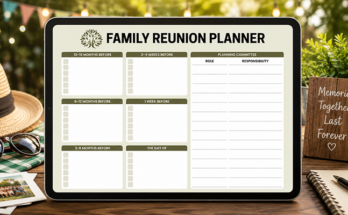 Family reunion planner template with timeline and committee roles
