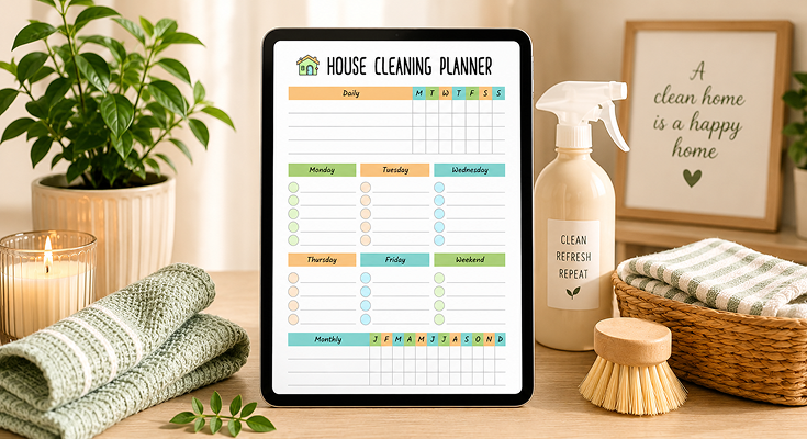 House cleaning planner template with daily weekly and monthly tasks