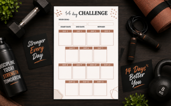 14 day challenge tracker template with daily goal boxes