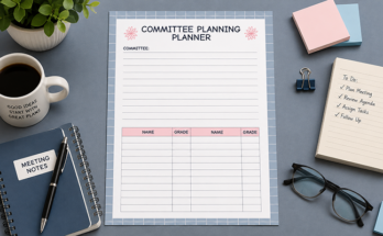 Committee planning planner template with member name and grade list