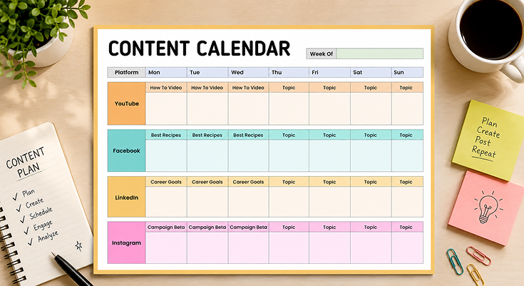 Weekly content calendar template for social media platforms
