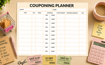 Couponing planner template with item price and rewards tracker