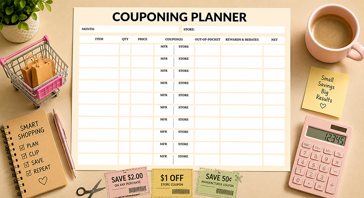 Couponing planner template with item price and rewards tracker