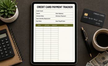Credit card payment tracker template with balance and due date log