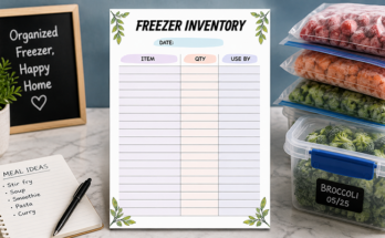Freezer inventory template with item quantity and use by date