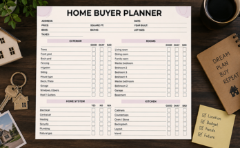 Home buyer planner template with room and exterior inspection checklist