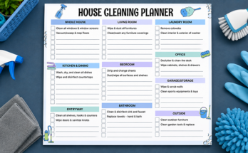 House cleaning planner checklist for whole house room by room