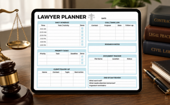 Lawyer planner template with daily schedule and client follow-up