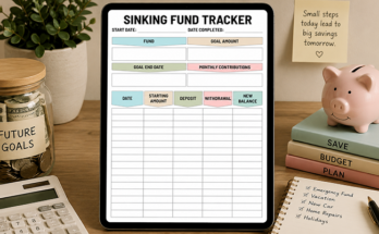 Sinking fund tracker template with goal amount and savings log
