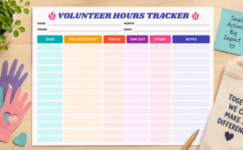 Volunteer hours tracker template with project and time log