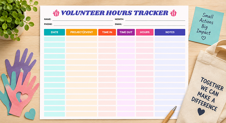Volunteer hours tracker template with project and time log