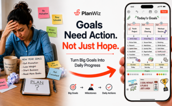 PlanWiz goal planner app turning big goals into daily progress with milestones and action steps