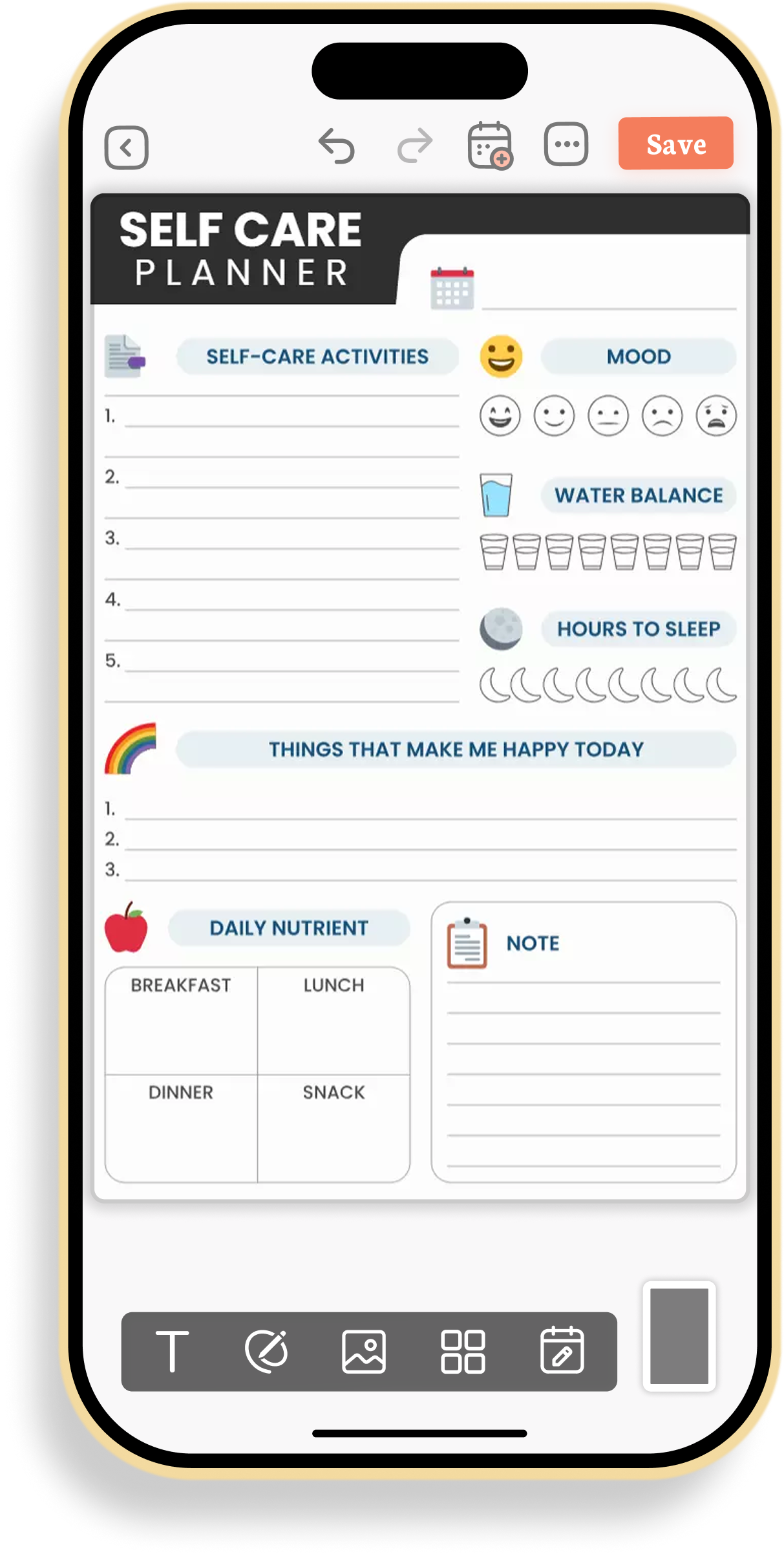 Daily Self-Care Activities and Mood Tracker Planner