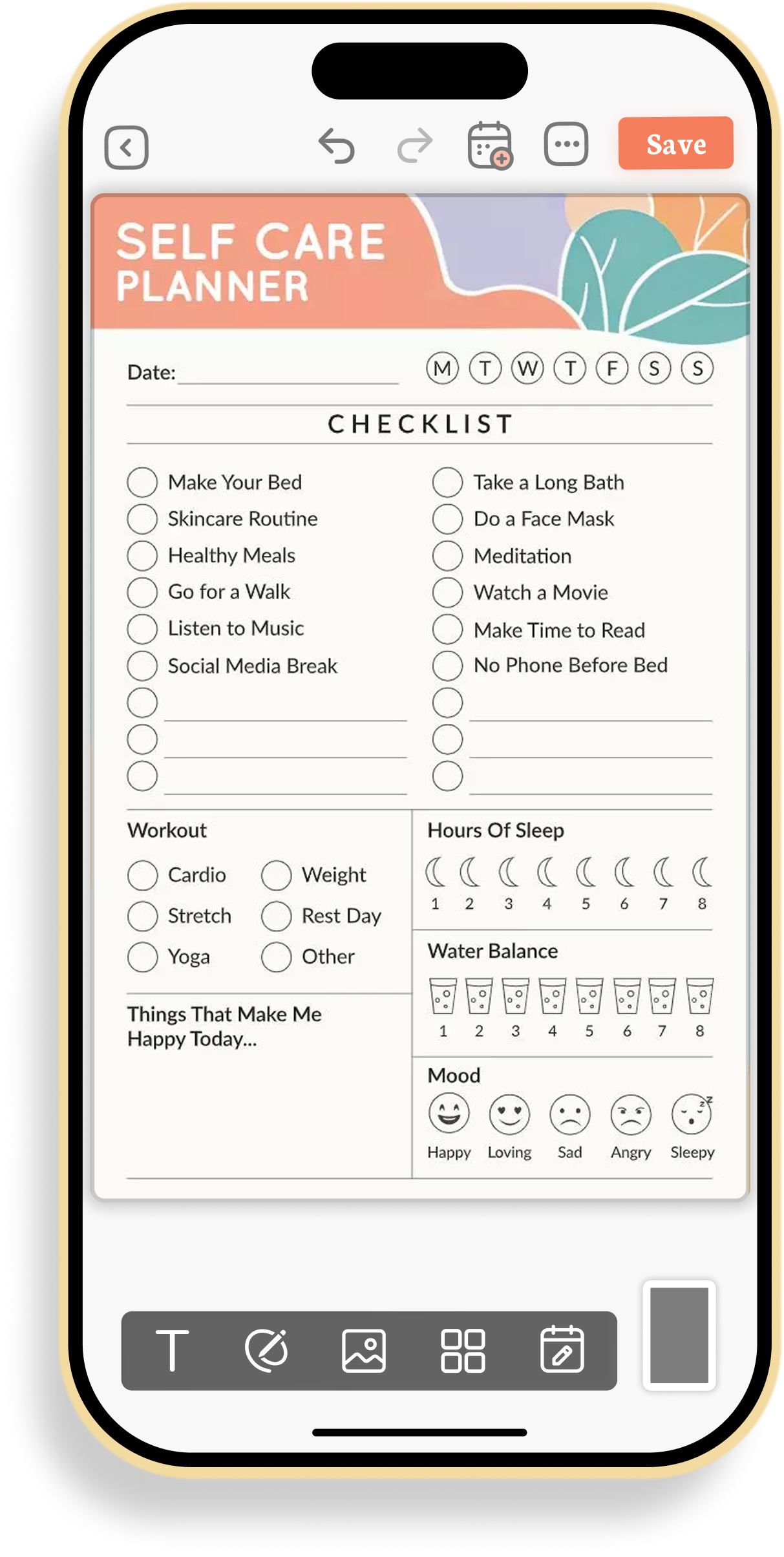 Daily Self-Care Routine Checklist Planner