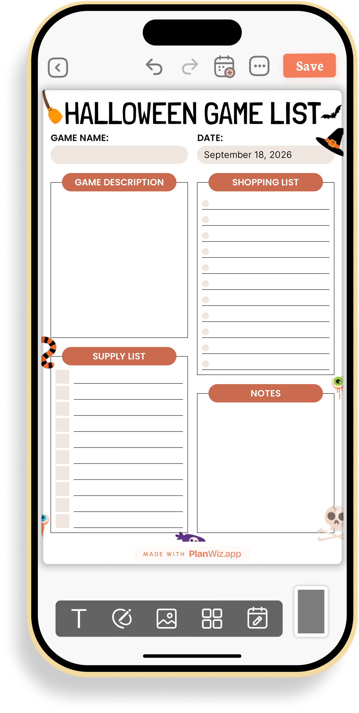 Halloween Game Description and Supply Planner