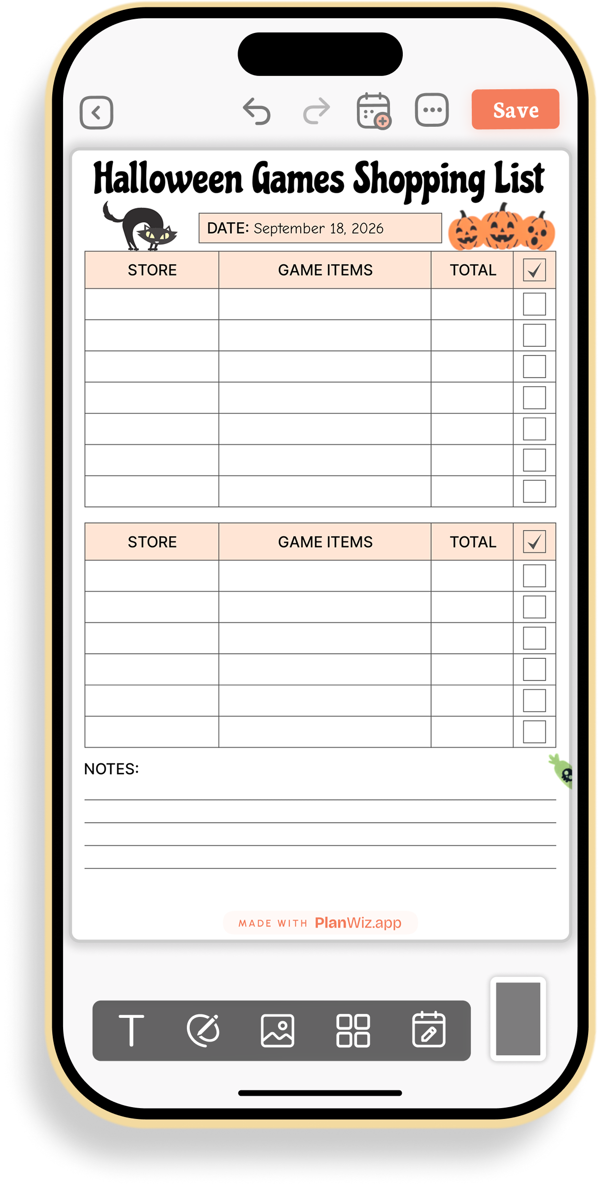 Halloween Games Shopping List Tracker