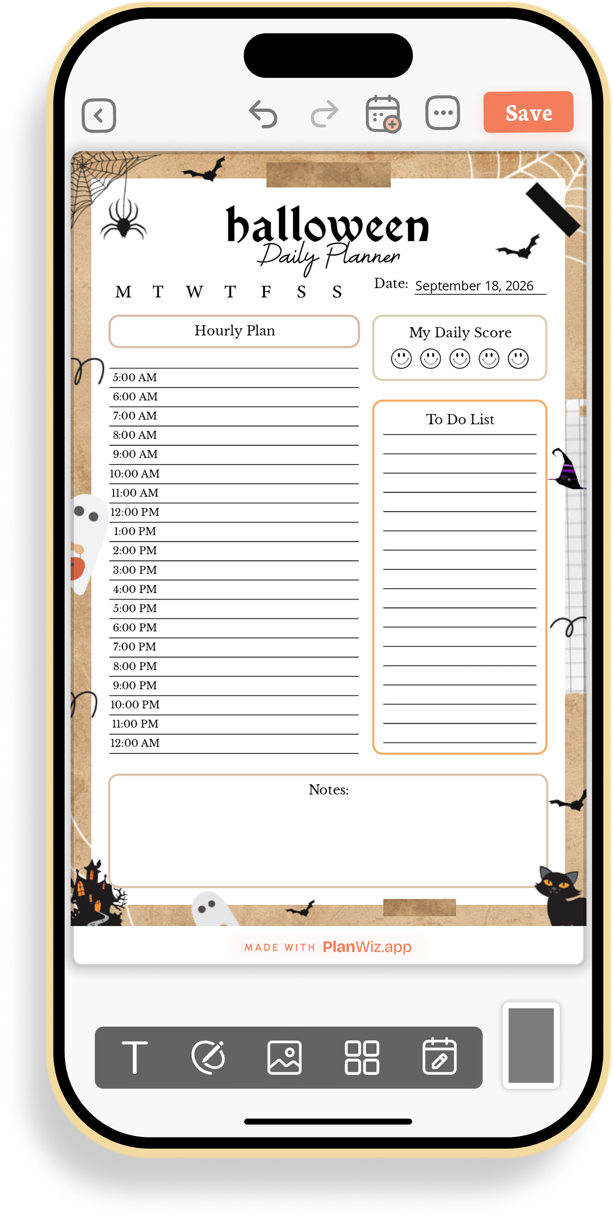 Halloween Hourly Planner with Daily Score