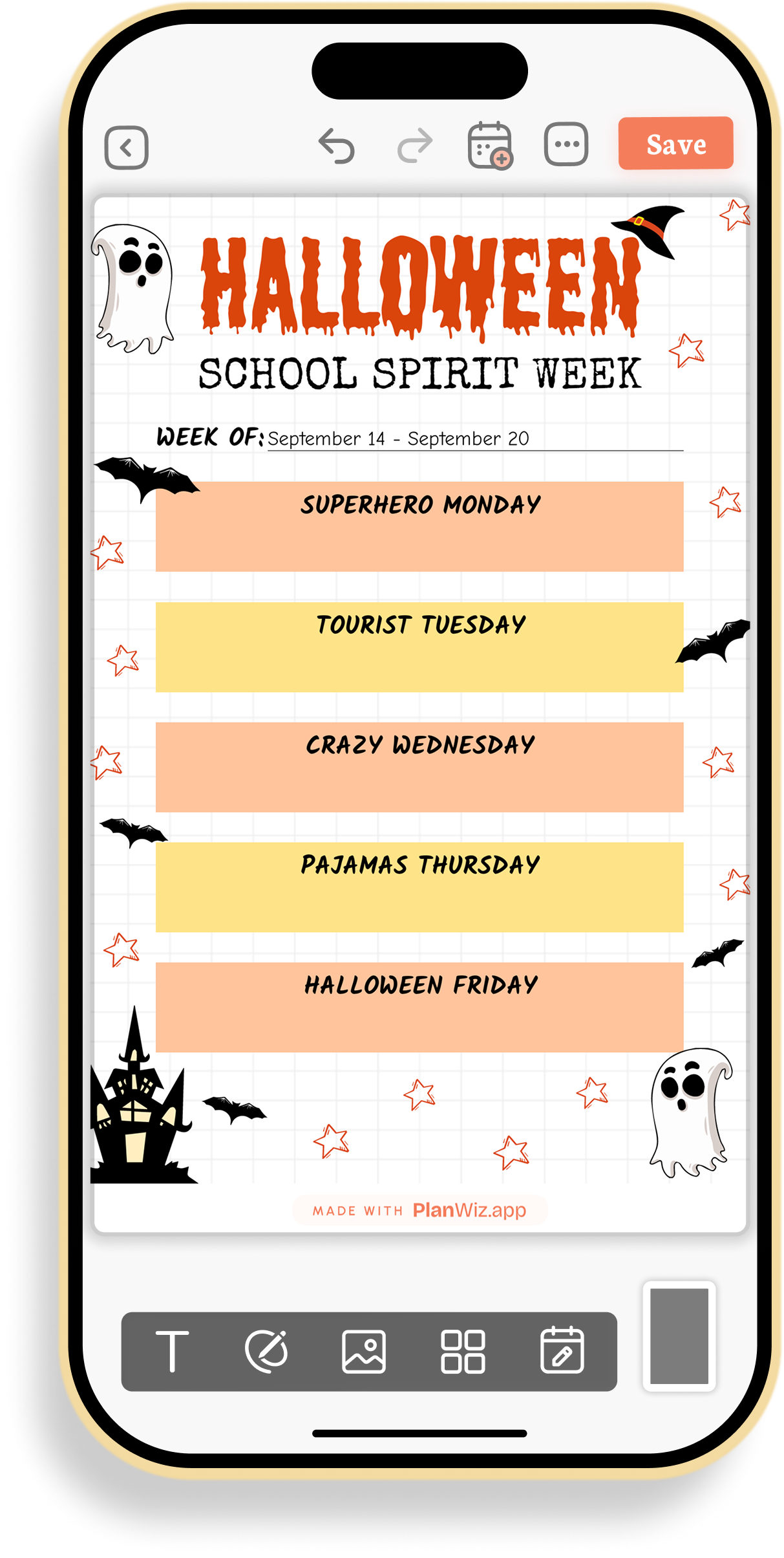Halloween School Spirit Week Planner