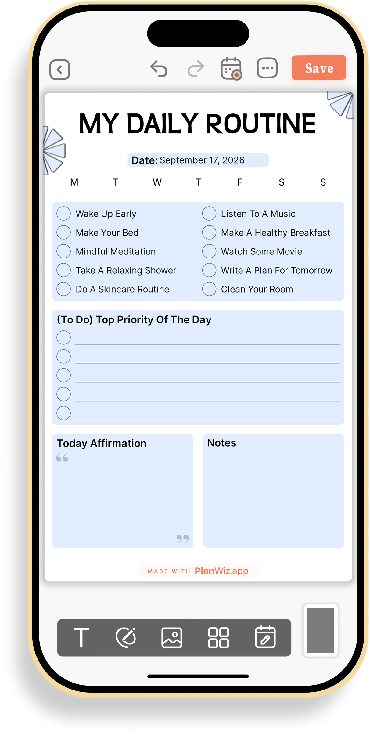 My Daily Routine and Affirmation Planner