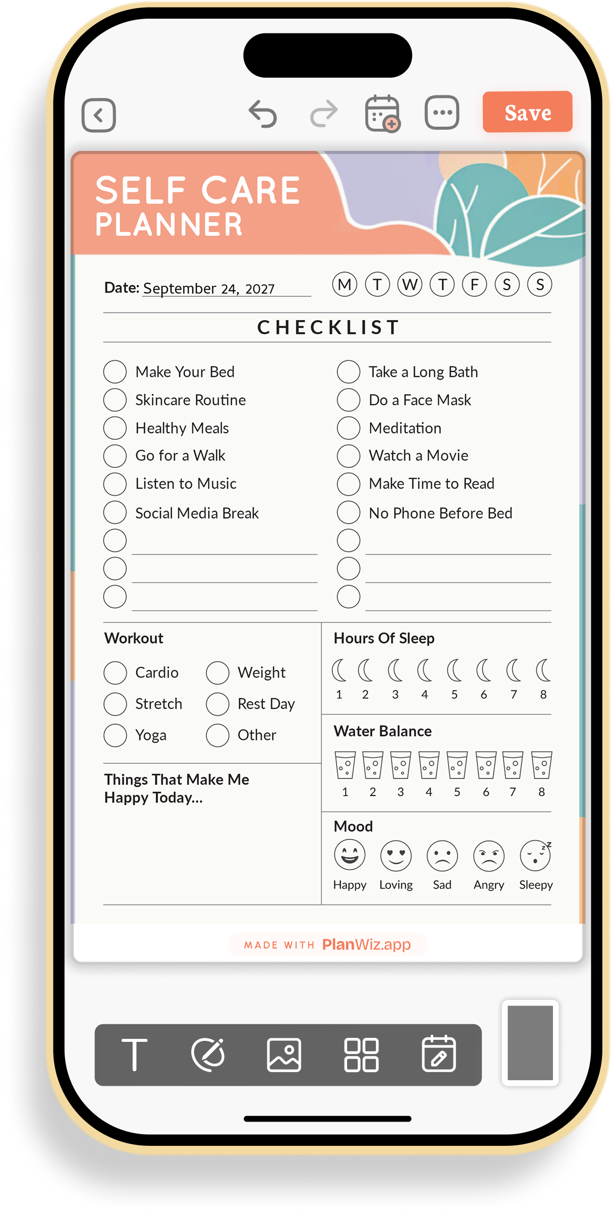 Self-Care Checklist Planner