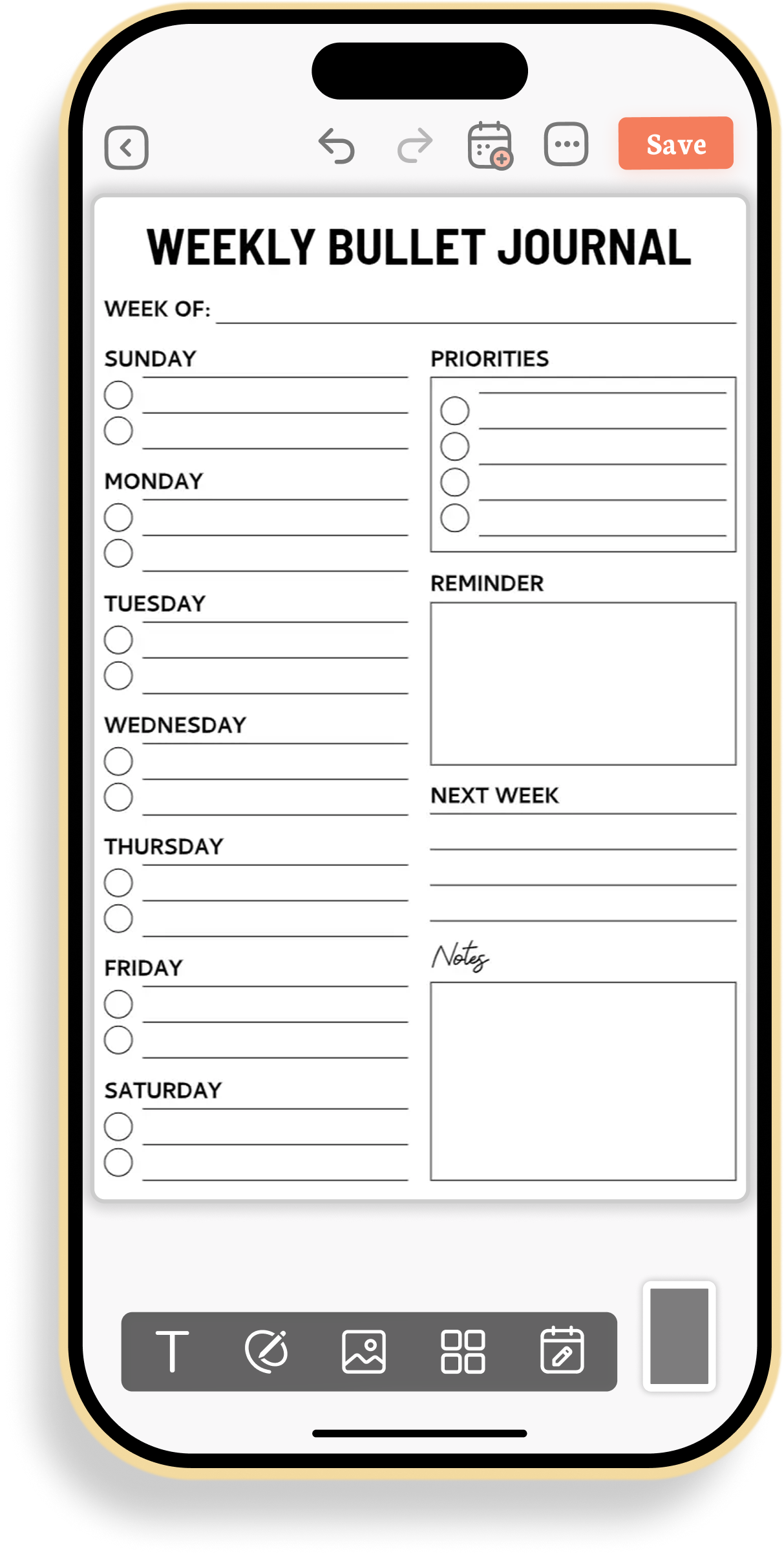 Weekly Bullet Journal with Priorities and Reminders