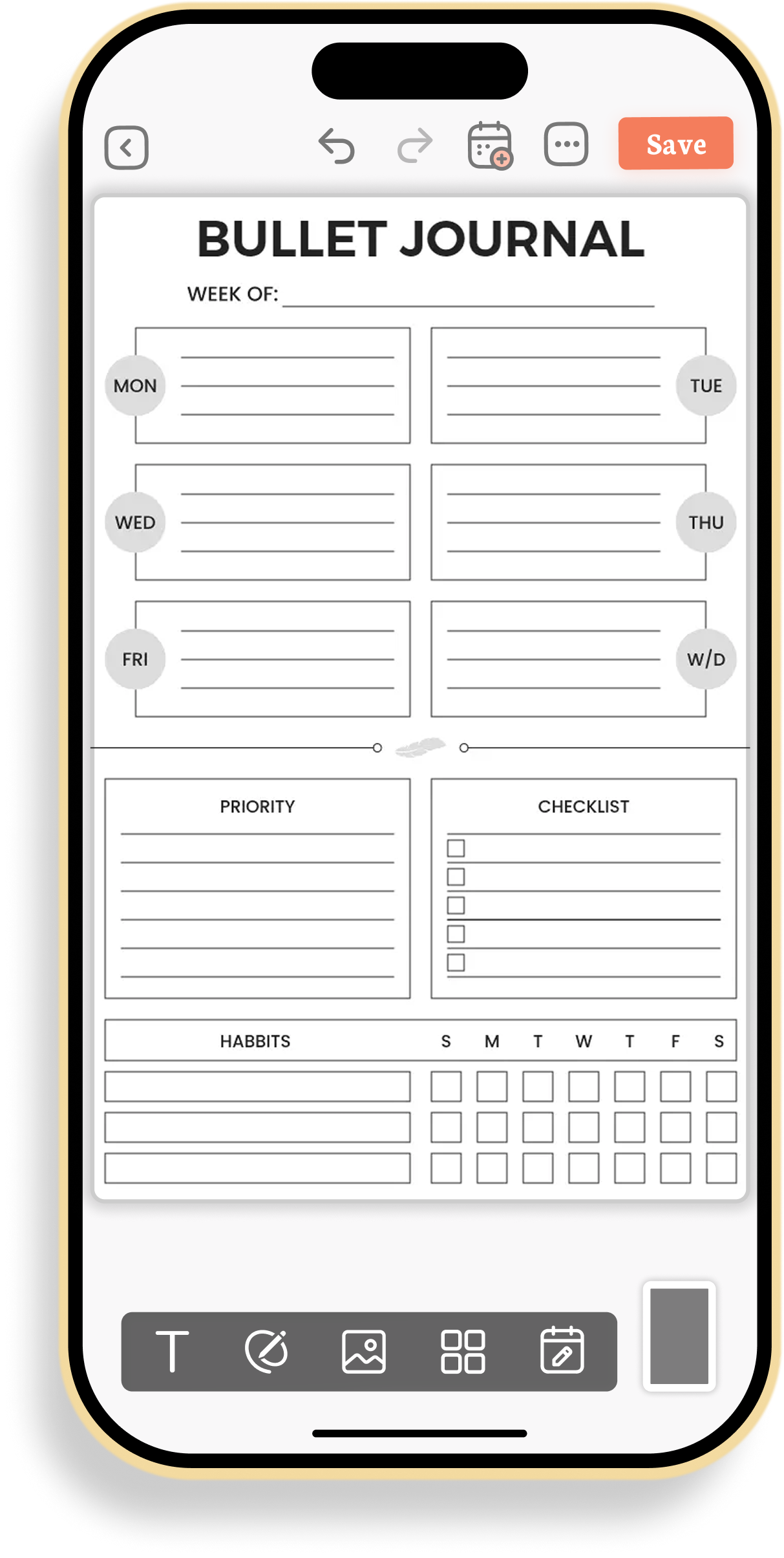 Weekly Bullet Journal with Projects and Habit Tracker