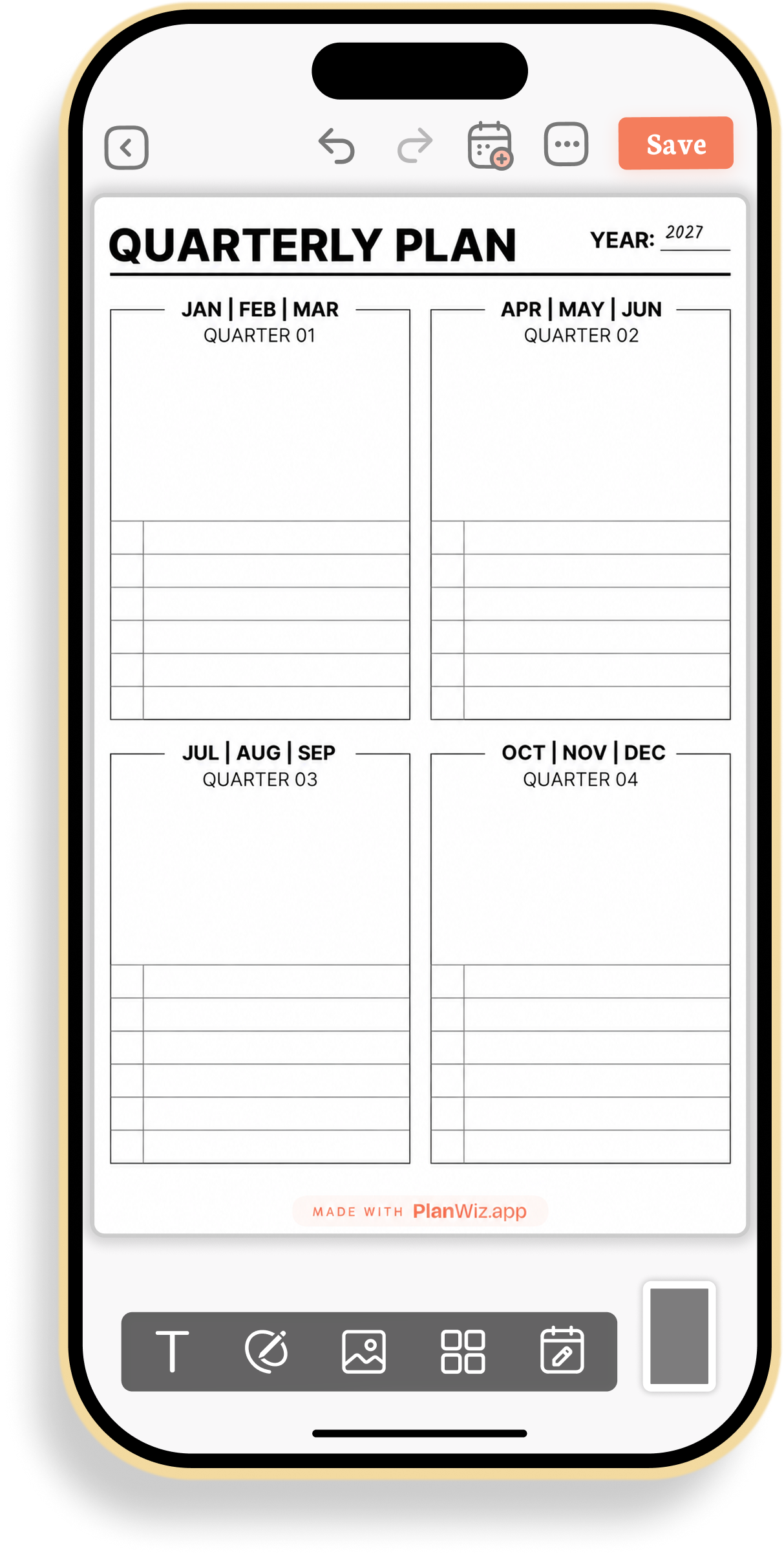 Yearly Four-Quarter Goals Planner